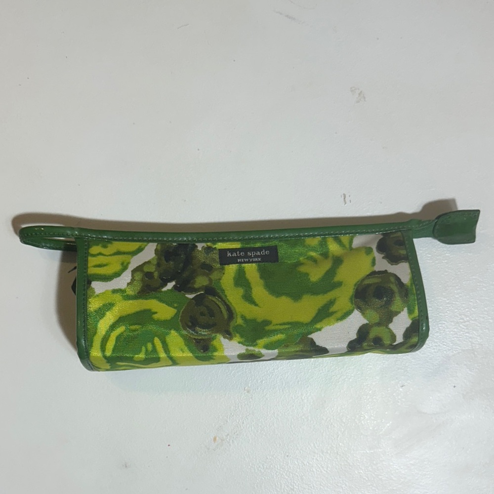 Kate Spade Green and White Floral Pencil bag